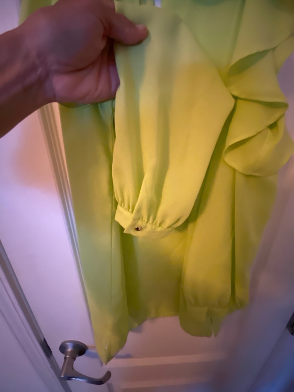 BOLD elements Neon Lime One-Shoulder Ruffle Blouse - Picture 4 of 9